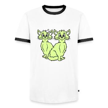 Zwei Katzen Paar 2 Romantisches verliebtes Pärchen - Männer Kontrast-T-Shirt - Weiß/Schwarz - Vorne - AI Model Female 172 light (172cm) & AI Model Male 178 dark (178cm)