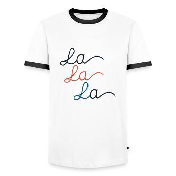 LA LA LA bestickt - Männer Kontrast-T-Shirt - Weiß/Schwarz - Vorne - AI Model Female 172 light (172cm) & AI Model Male 178 dark (178cm)