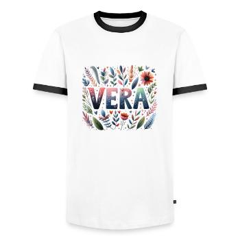 Vera Nom Prénom Aquarelle - T-shirt contrasté Homme - blanc/noir - Devant - AI Model Female 172 light (172cm) & AI Model Male 178 dark (178cm)