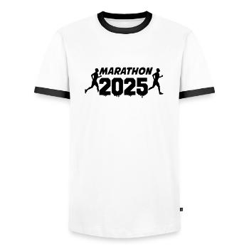 Marathon 2025 - Men's Ringer Shirt - white/black - Front - AI Model Female 172 light (172cm) & AI Model Male 178 dark (178cm)