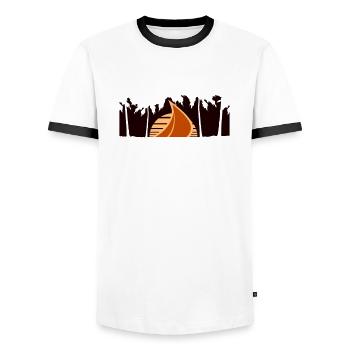 Schiff Sonne Palmen Südsee Abend Sonnenuntergang - Männer Kontrast-T-Shirt - Weiß/Schwarz - Vorne - AI Model Female 172 light (172cm) & AI Model Male 178 dark (178cm)