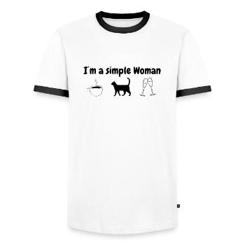 I’m a simple woman - Männer Kontrast-T-Shirt - Weiß/Schwarz - Vorne - AI Model Female 172 light (172cm) & AI Model Male 178 dark (178cm)
