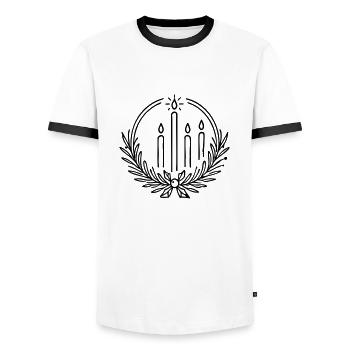 Advent wreath 4 candles burning Christmas - Men's Ringer Shirt - white/black - Front - AI Model Female 172 light (172cm) & AI Model Male 178 dark (178cm)