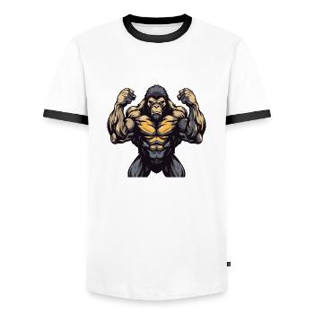 Gorilla Muscles Workout - Men's Ringer Shirt - white/black - Front - AI Model Female 172 light (172cm) & AI Model Male 178 dark (178cm)