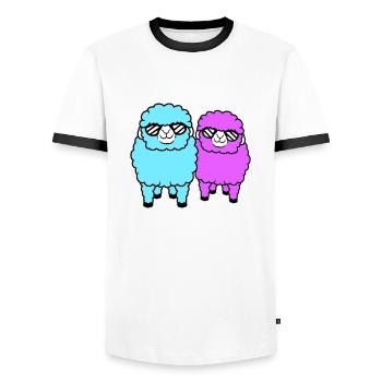 2 Sheep Sunglasses Party Sheep Team Friends - Men's Ringer Shirt - white/black - Front - AI Model Female 172 light (172cm) & AI Model Male 178 dark (178cm)
