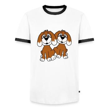 2 chiens équipe assis deux amis équipage heureux - T-shirt contrasté Homme - blanc/noir - Devant - AI Model Female 172 light (172cm) & AI Model Male 178 dark (178cm)