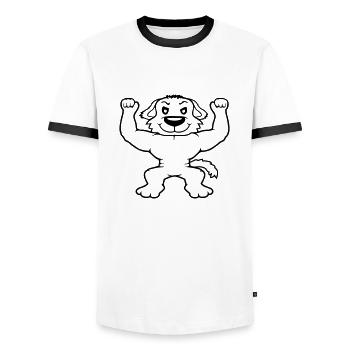 Chien Bodybuilder Muscles forts Gym Haltérophilie - T-shirt contrasté Homme - blanc/noir - Devant - AI Model Female 172 light (172cm) & AI Model Male 178 dark (178cm)