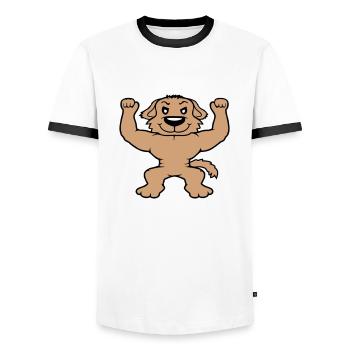 Chien Bodybuilder Muscles forts Gym Haltérophilie - T-shirt contrasté Homme - blanc/noir - Devant - AI Model Female 172 light (172cm) & AI Model Male 178 dark (178cm)