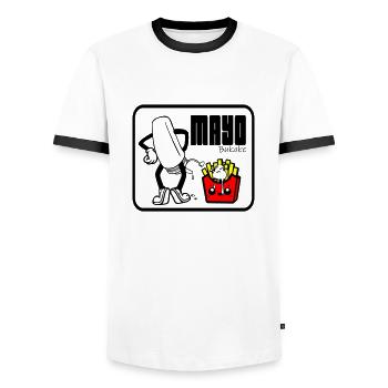 With mayo - Men's Ringer Shirt - white/black - Front - AI Model Female 172 light (172cm) & AI Model Male 178 dark (178cm)
