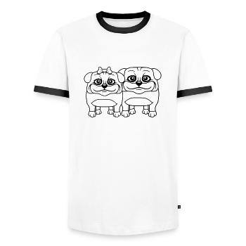 2 chiens Carlin Homme Femme Couple Deux Amoureux Amour - T-shirt contrasté Homme - blanc/noir - Devant - AI Model Female 172 light (172cm) & AI Model Male 178 dark (178cm)