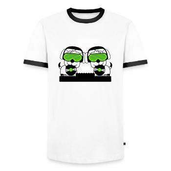 2 Dogs DJ Vinyl Record Club Disco Music Duo - Men's Ringer Shirt - white/black - Front - AI Model Female 172 light (172cm) & AI Model Male 178 dark (178cm)