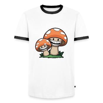 Cheerful Mushrooms - Men's Ringer Shirt - white/black - Front - AI Model Female 172 light (172cm) & AI Model Male 178 dark (178cm)