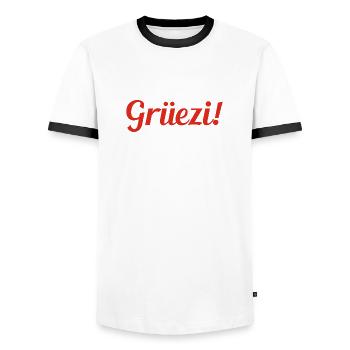 Grüezi - Schweiz - Switzerland - Swiss - Suisse - Men's Ringer Shirt - white/black - Front - AI Model Female 172 light (172cm) & AI Model Male 178 dark (178cm)