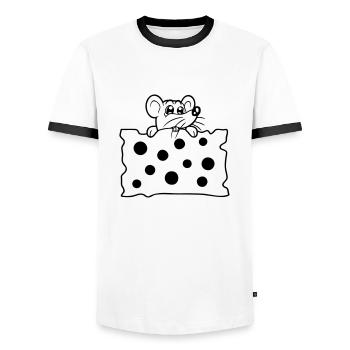 La souris mange d’énormes trous faim de fromage manger délicieux - T-shirt contrasté Homme - blanc/noir - Devant - AI Model Female 172 light (172cm) & AI Model Male 178 dark (178cm)