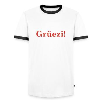 Grüezi - Schweiz - Switzerland - Swiss - Suisse - Men's Ringer Shirt - white/black - Front - AI Model Female 172 light (172cm) & AI Model Male 178 dark (178cm)