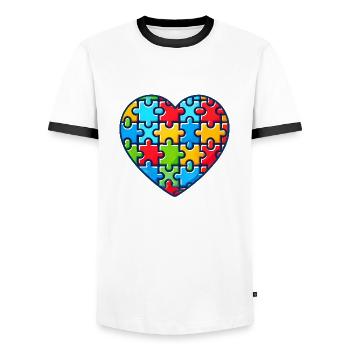 Autism Heart Autism Awareness Day - Men's Ringer Shirt - white/black - Front - AI Model Female 172 light (172cm) & AI Model Male 178 dark (178cm)