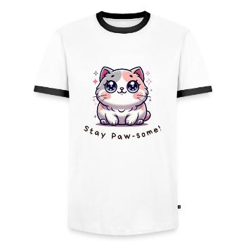 Stay Paw-some - Chemise Chat Drôle - T-shirt contrasté Homme - blanc/noir - Devant - AI Model Female 172 light (172cm) & AI Model Male 178 dark (178cm)