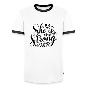 Sie ist stark - Männer Kontrast-T-Shirt - Weiß/Schwarz - Vorne - AI Model Female 172 light (172cm) & AI Model Male 178 dark (178cm)