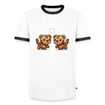 Tigre en bois couple amour - T-shirt contrasté Homme - blanc/noir - Devant - AI Model Female 172 light (172cm) & AI Model Male 178 dark (178cm)