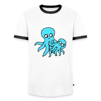 Pieuvre Maman Papa Enfant Bébé Mère Père Famille - T-shirt contrasté Homme - blanc/noir - Devant - AI Model Female 172 light (172cm) & AI Model Male 178 dark (178cm)