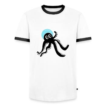 Black Octopus - Men's Ringer Shirt - white/black - Front - AI Model Female 172 light (172cm) & AI Model Male 178 dark (178cm)