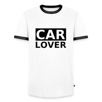 Carlover, Auto - Männer Kontrast-T-Shirt - Weiß/Schwarz - Vorne - AI Model Female 172 light (172cm) & AI Model Male 178 dark (178cm)