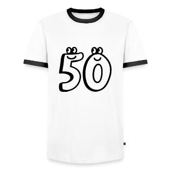 50 - Fifty - Line - Men's Ringer Shirt - white/black - Front - AI Model Female 172 light (172cm) & AI Model Male 178 dark (178cm)