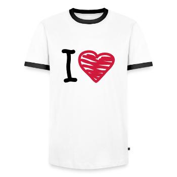 I_love - T-shirt contrasté Homme - blanc/noir - Devant - AI Model Female 172 light (172cm) & AI Model Male 178 dark (178cm)