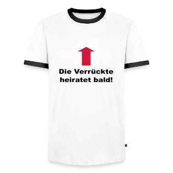 Junggesellinnenabschied: Die Verrückte heiratet - Männer Kontrast-T-Shirt - Weiß/Schwarz - Vorne - AI Model Female 172 light (172cm) & AI Model Male 178 dark (178cm)