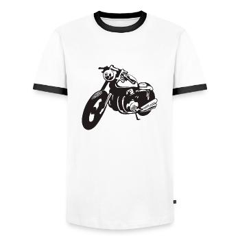 Biker moto - T-shirt contrasté Homme - blanc/noir - Devant - AI Model Female 172 light (172cm) & AI Model Male 178 dark (178cm)