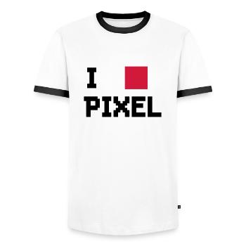 I LOVE PIXELS - Men's Ringer Shirt - white/black - Front - AI Model Female 172 light (172cm) & AI Model Male 178 dark (178cm)