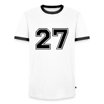27 - Männer Kontrast-T-Shirt - Weiß/Schwarz - Vorne - AI Model Female 172 light (172cm) & AI Model Male 178 dark (178cm)
