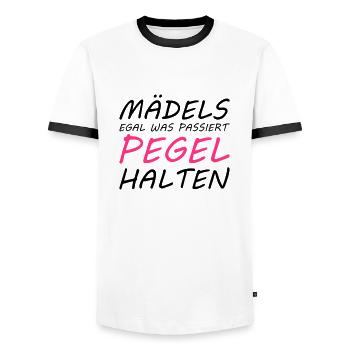Mädels egal was passiert PEGEL halten!! - Männer Kontrast-T-Shirt - Weiß/Schwarz - Vorne - AI Model Female 172 light (172cm) & AI Model Male 178 dark (178cm)