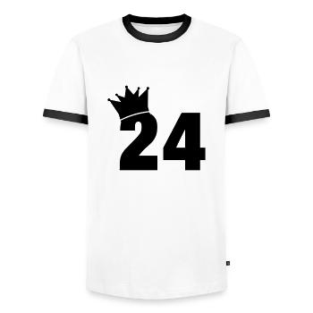 24_krone_f1 - Men's Ringer Shirt - white/black - Front - AI Model Female 172 light (172cm) & AI Model Male 178 dark (178cm)
