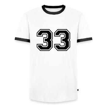 33 - Men's Ringer Shirt - white/black - Front - AI Model Female 172 light (172cm) & AI Model Male 178 dark (178cm)