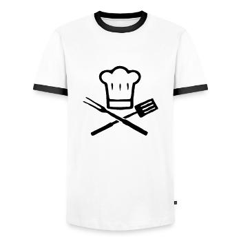 BBQ - Männer Kontrast-T-Shirt - Weiß/Schwarz - Vorne - AI Model Female 172 light (172cm) & AI Model Male 178 dark (178cm)