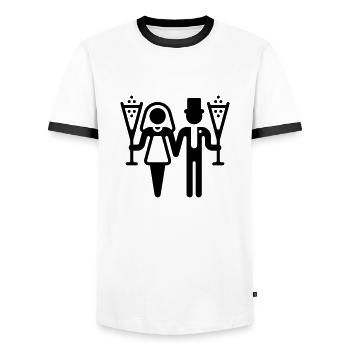 Bridal Pair With Sparkling Wine (Wedding) - Men's Ringer Shirt - white/black - Front - AI Model Female 172 light (172cm) & AI Model Male 178 dark (178cm)