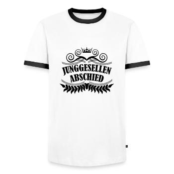 junggesellenabschied - Männer Kontrast-T-Shirt - Weiß/Schwarz - Vorne - AI Model Female 172 light (172cm) & AI Model Male 178 dark (178cm)