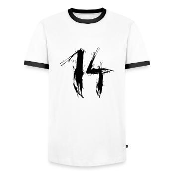 Number 14 Black 14th birthday favorite number - Men's Ringer Shirt - white/black - Front - AI Model Female 172 light (172cm) & AI Model Male 178 dark (178cm)