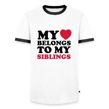MHBTM siblings - Männer Kontrast-T-Shirt - Weiß/Schwarz - Vorne - AI Model Female 172 light (172cm) & AI Model Male 178 dark (178cm)