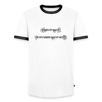 Wissen Macht - Männer Kontrast-T-Shirt - Weiß/Schwarz - Vorne - AI Model Female 172 light (172cm) & AI Model Male 178 dark (178cm)