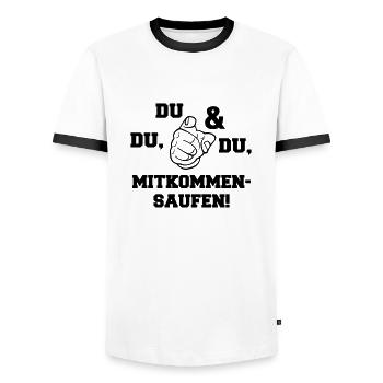 mitkommen_saufen - Männer Kontrast-T-Shirt - Weiß/Schwarz - Vorne - AI Model Female 172 light (172cm) & AI Model Male 178 dark (178cm)