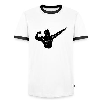 Bodybuilding - Men's Ringer Shirt - white/black - Front - AI Model Female 172 light (172cm) & AI Model Male 178 dark (178cm)