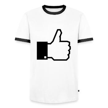 Das Gefällt Mir! (Daumen Hoch) 1C - Männer Kontrast-T-Shirt - Weiß/Schwarz - Vorne - AI Model Female 172 light (172cm) & AI Model Male 178 dark (178cm)