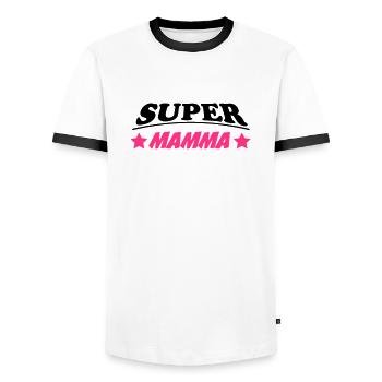 Super mamma 111 - Männer Kontrast-T-Shirt - Weiß/Schwarz - Vorne - AI Model Female 172 light (172cm) & AI Model Male 178 dark (178cm)