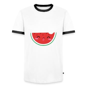 Melon d'eau mignon - T-shirt contrasté Homme - blanc/noir - Devant - AI Model Female 172 light (172cm) & AI Model Male 178 dark (178cm)