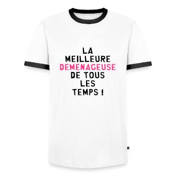 Déménageur / Déménagement / Déménager / Camion - T-shirt contrasté Homme - blanc/noir - Devant - AI Model Female 172 light (172cm) & AI Model Male 178 dark (178cm)