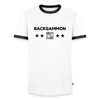 Backgammon / jeu / joueur / geek - T-shirt contrasté Homme - blanc/noir - Devant - AI Model Female 172 light (172cm) & AI Model Male 178 dark (178cm)