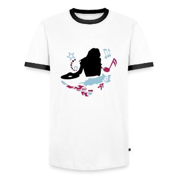 female DJ - Men's Ringer Shirt - white/black - Front - AI Model Female 172 light (172cm) & AI Model Male 178 dark (178cm)