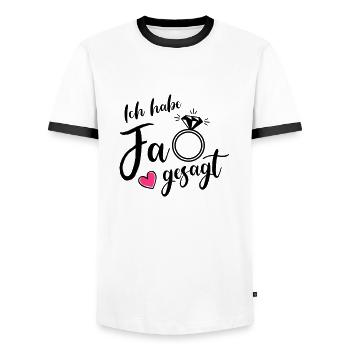 ich habe ja gesagt ring - Männer Kontrast-T-Shirt - Weiß/Schwarz - Vorne - AI Model Female 172 light (172cm) & AI Model Male 178 dark (178cm)